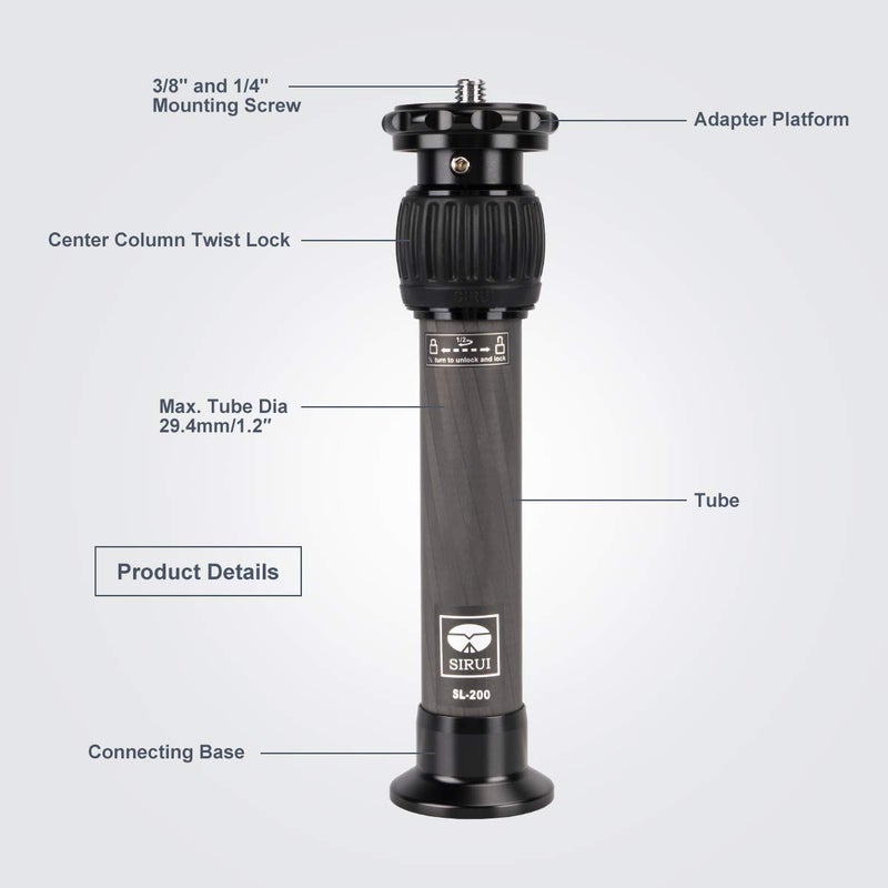 SIRUI SL-200 Carbon Fiber Tripod Extension Pole, Two-Section Center Column Extender for Tripods - Image 2